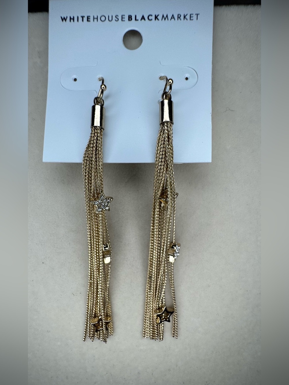 NWT White House Black Market Gold Tassel Star Drop Earrings